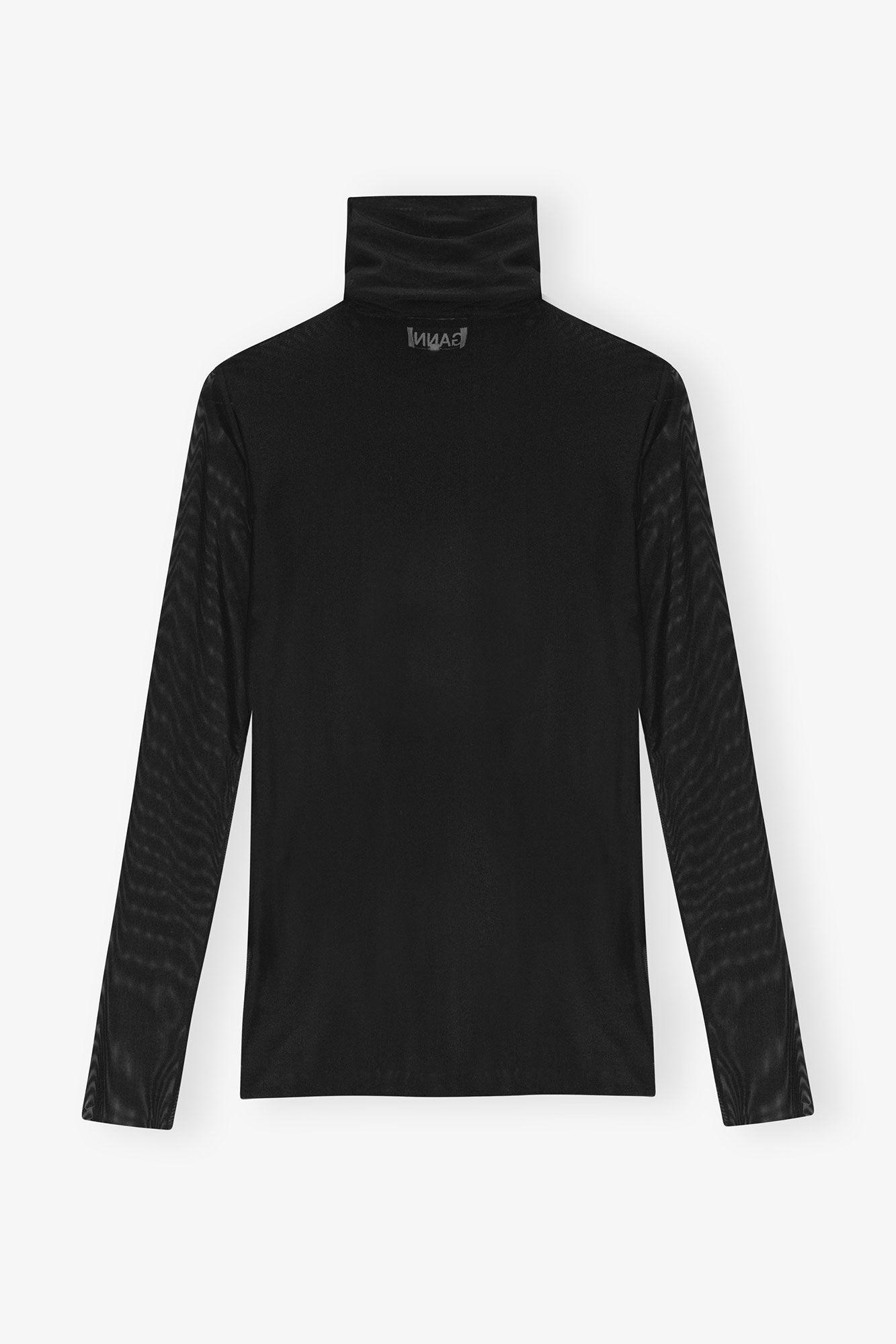 Black Mesh Long Sleeve Roll Neck Blouse Product Image