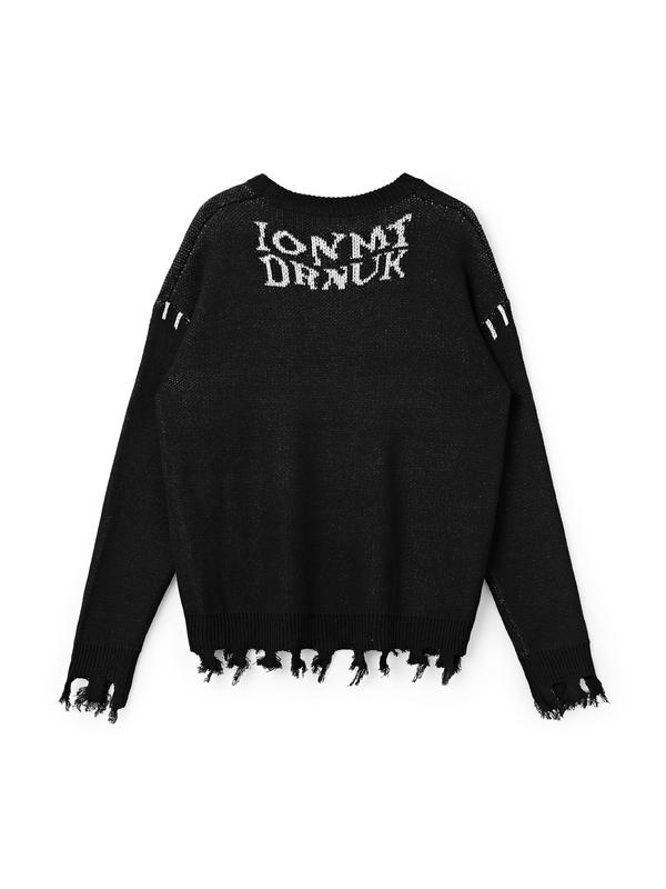 Men's Letter Print Stitching Decor Tassel Hem Sweater Product Image