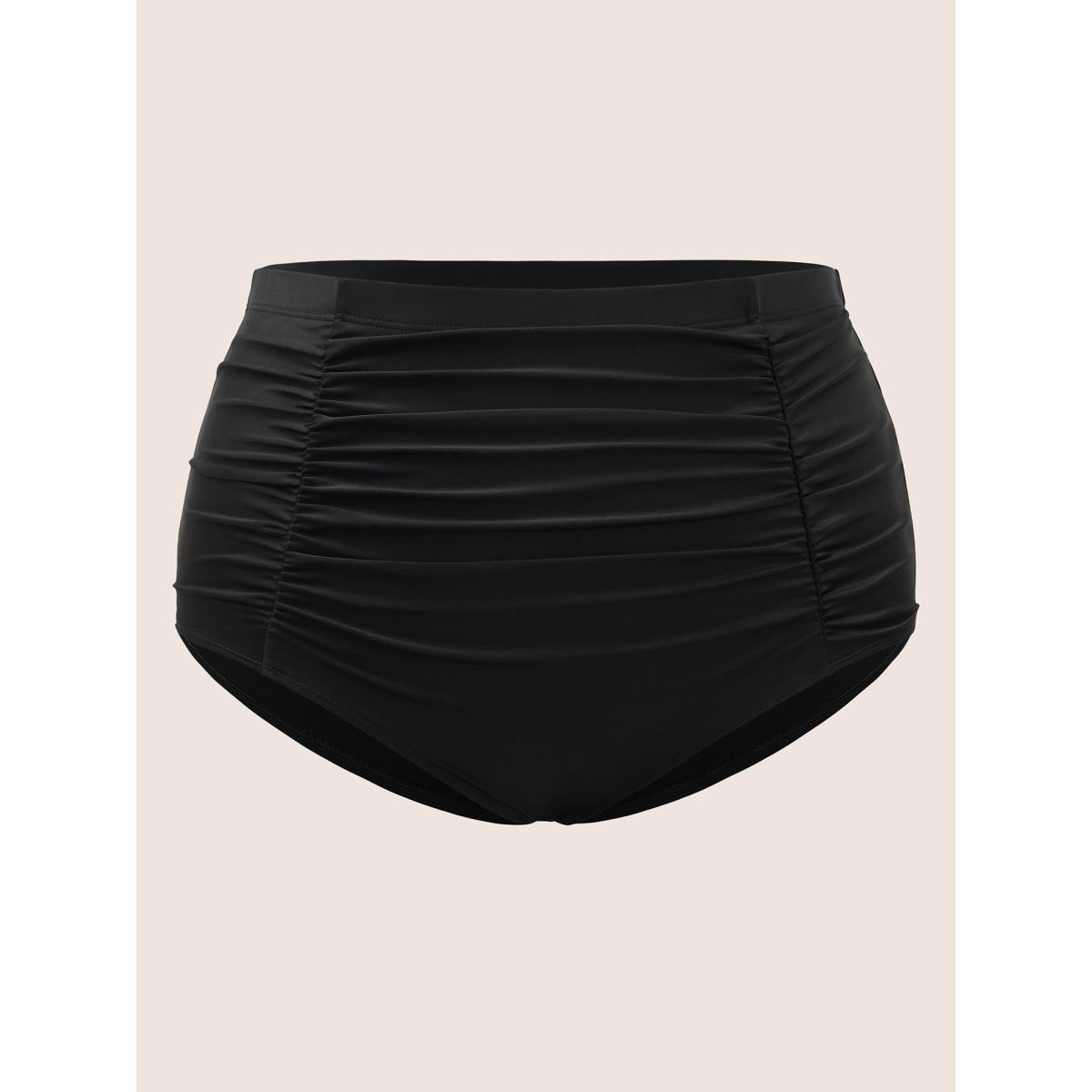 Plus Size Solid Ruched Elastic Waist High Rise Swim Bottom Women's Swimwear Black Beach Non High stretch Skinny High Rise Curve Swim Bottoms BloomChic 28/5X Product Image