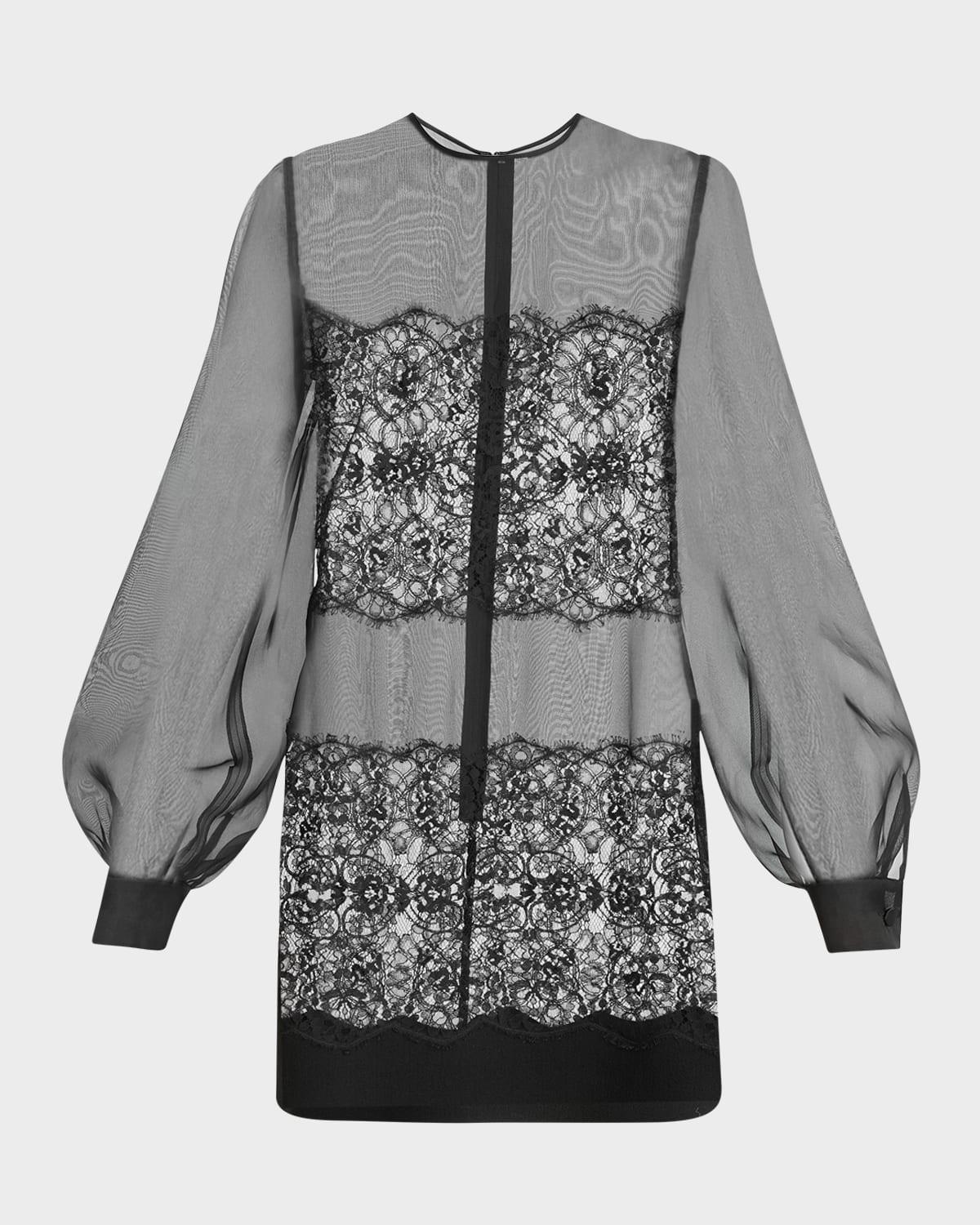 DOLCE & GABBANA Short Organza And Lace Dress In Black Product Image