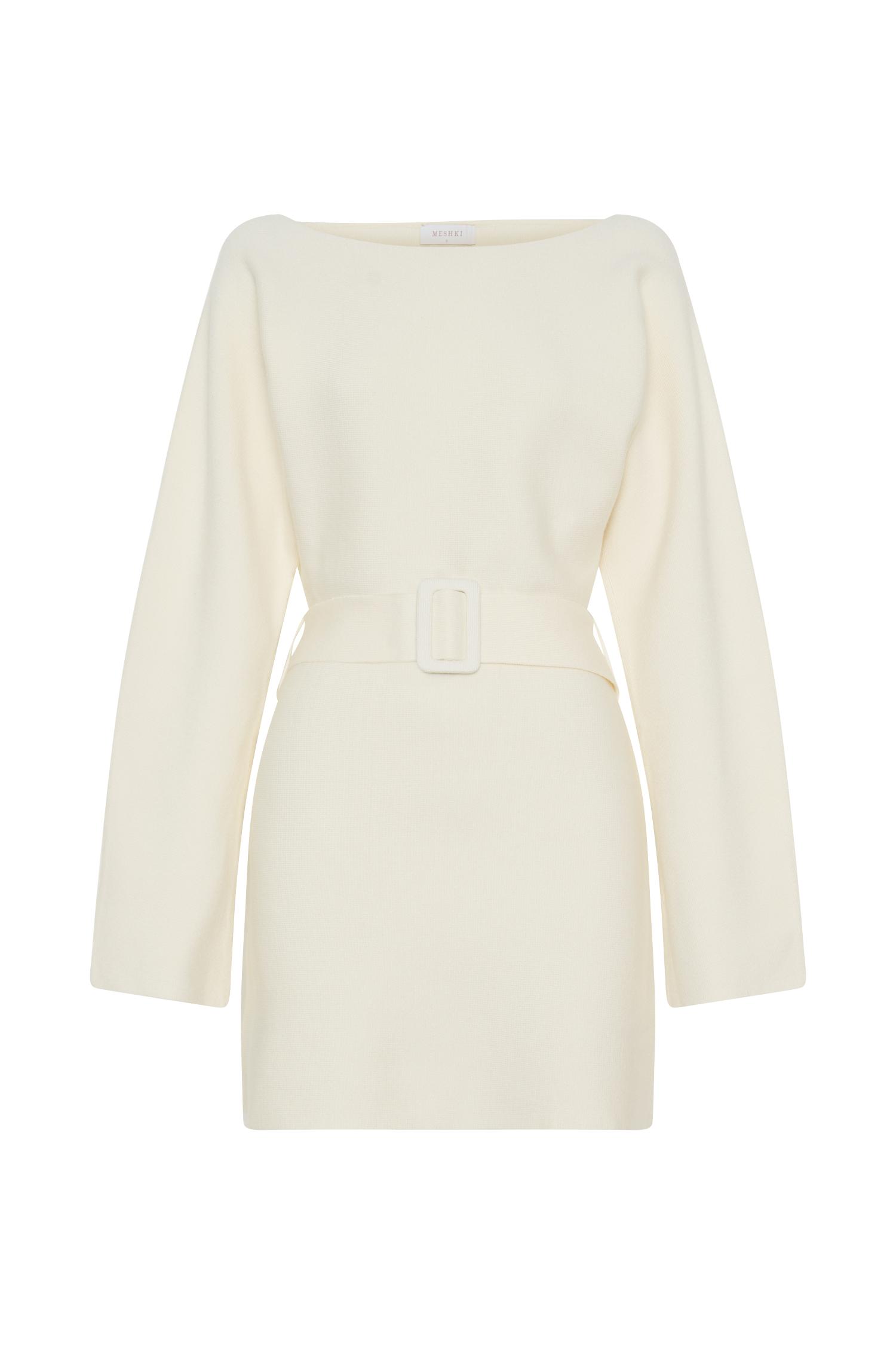 Kassie Belt Tie Knit Mini Dress - Ivory Product Image