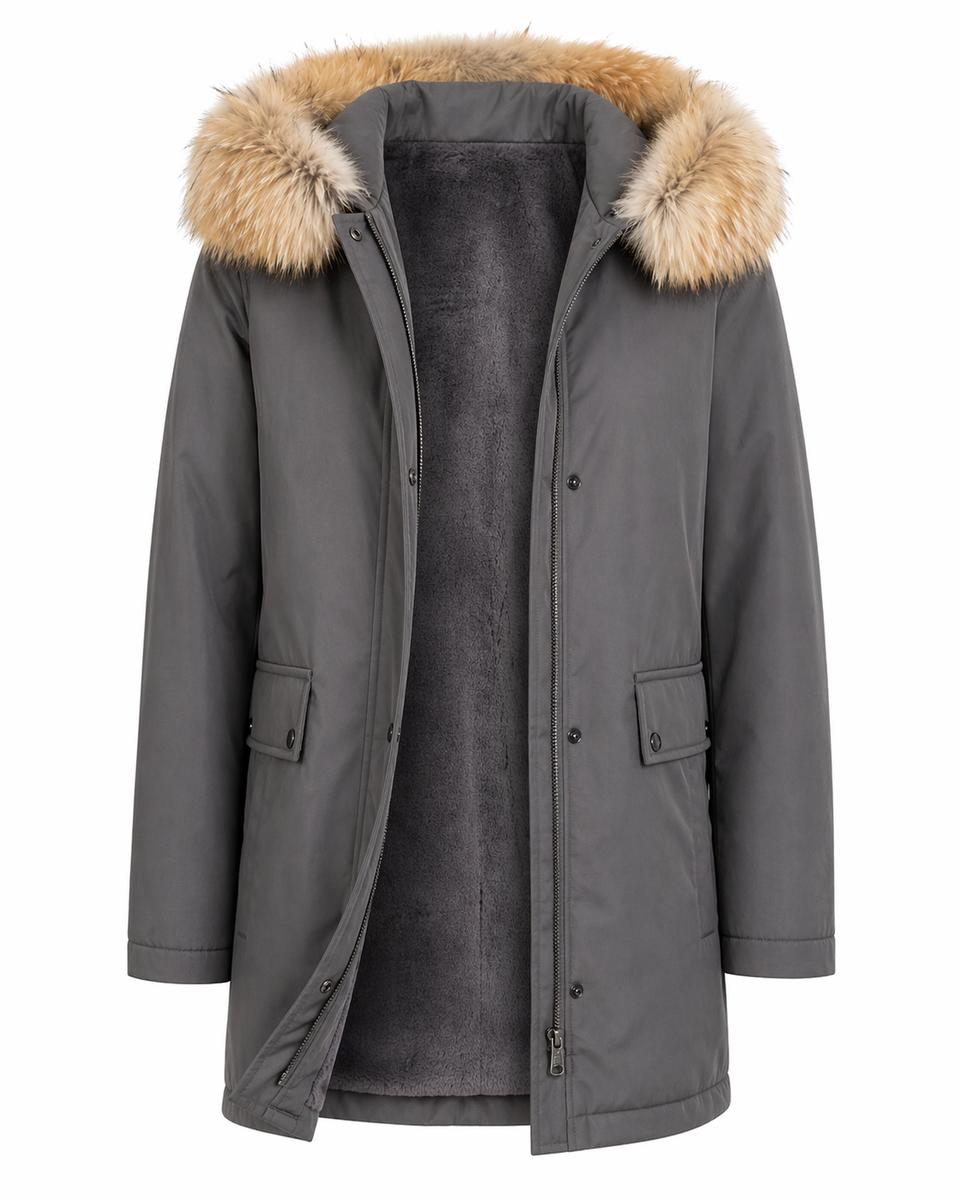 Grey Fur-Trim Parka with Rabbit Lining Product Image