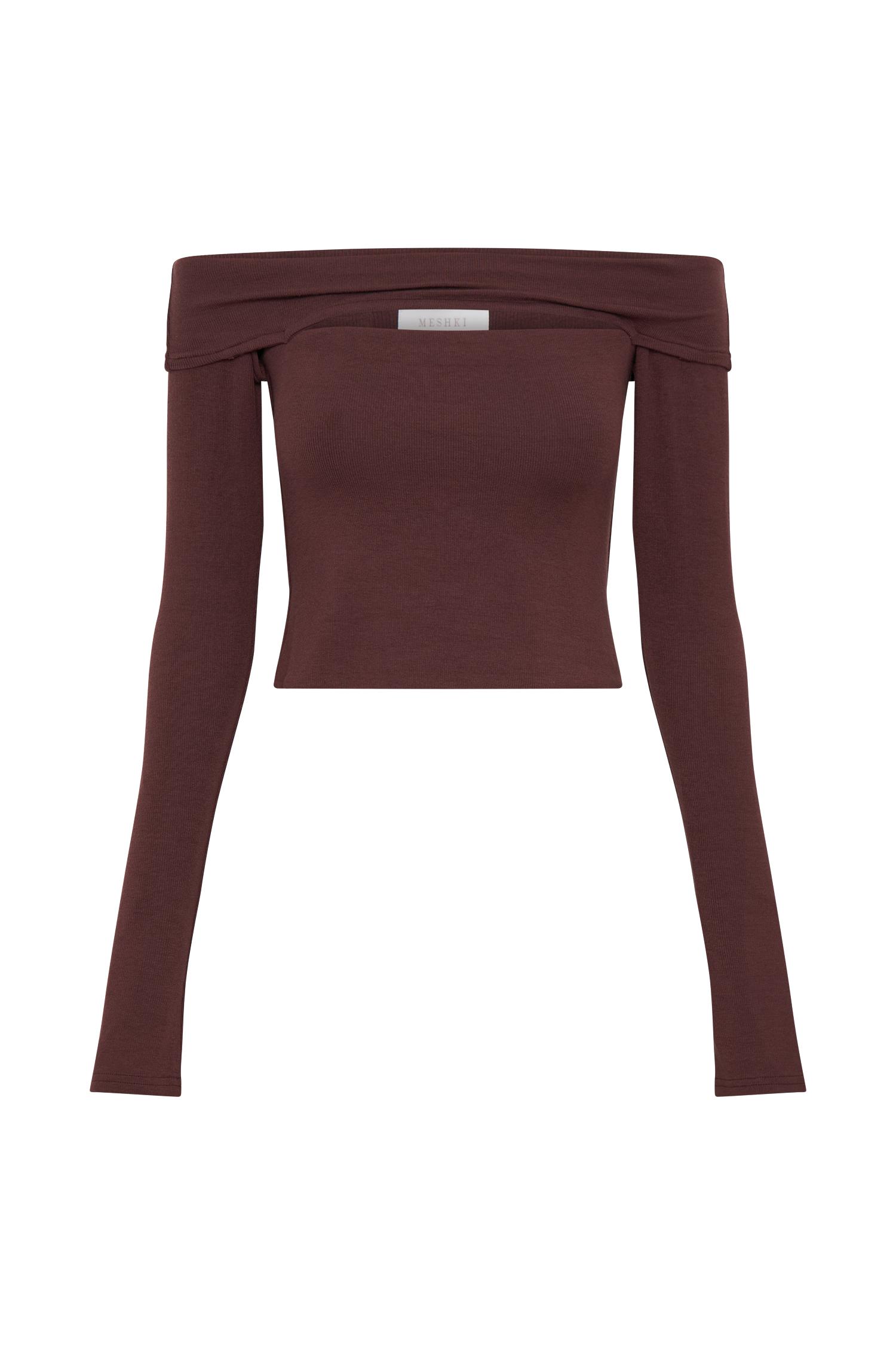 Briah Cut Out Modal Long Sleeve Top - Mahogany Product Image