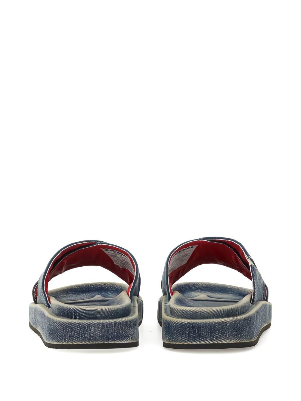 denim cross-strap slides Product Image
