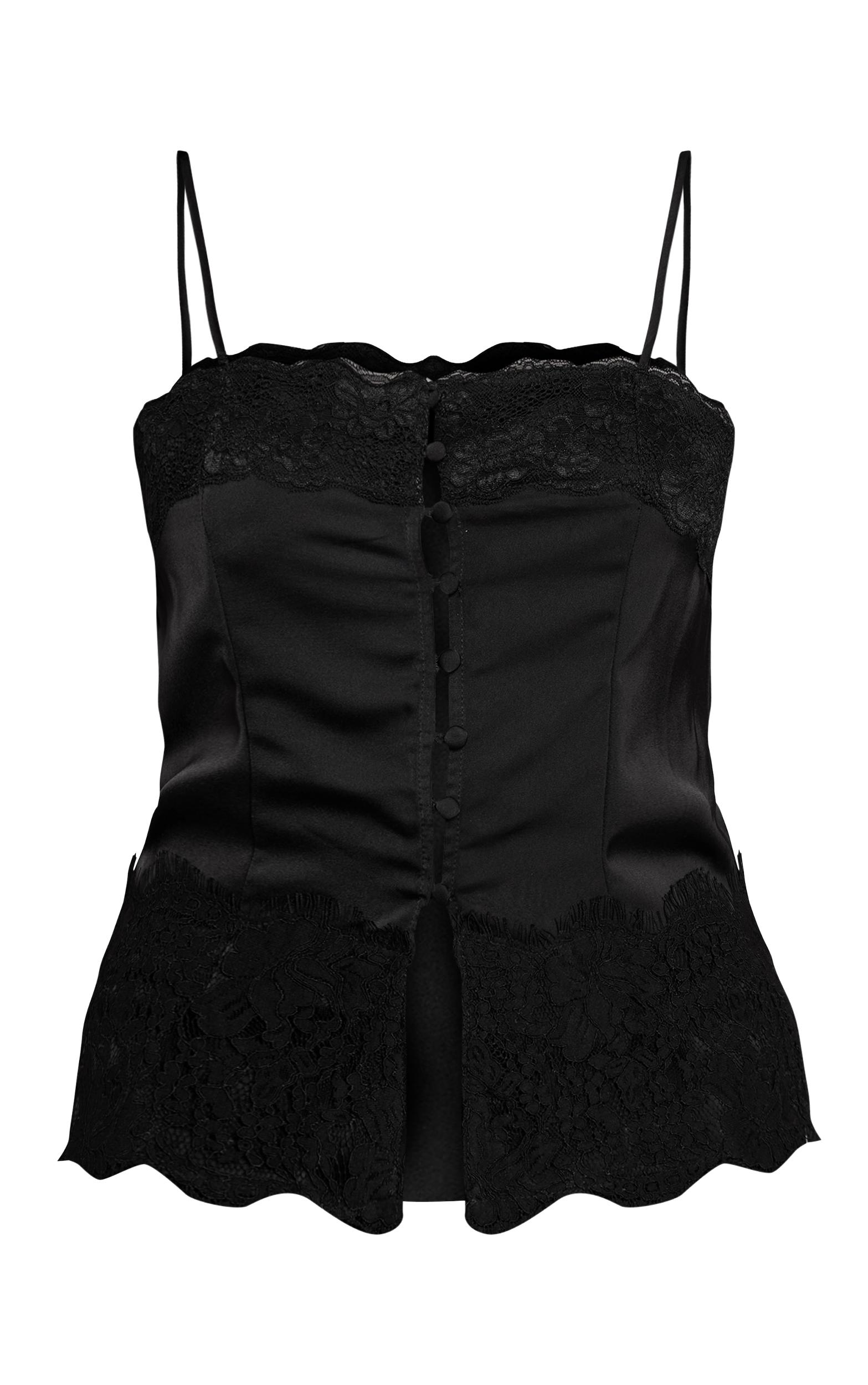 Black Satin Button Up Lace Detail Cami Product Image
