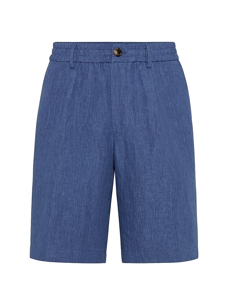 Mens Lightweight Dlav Linen Bermuda Shorts with Elasticated Waistband Product Image