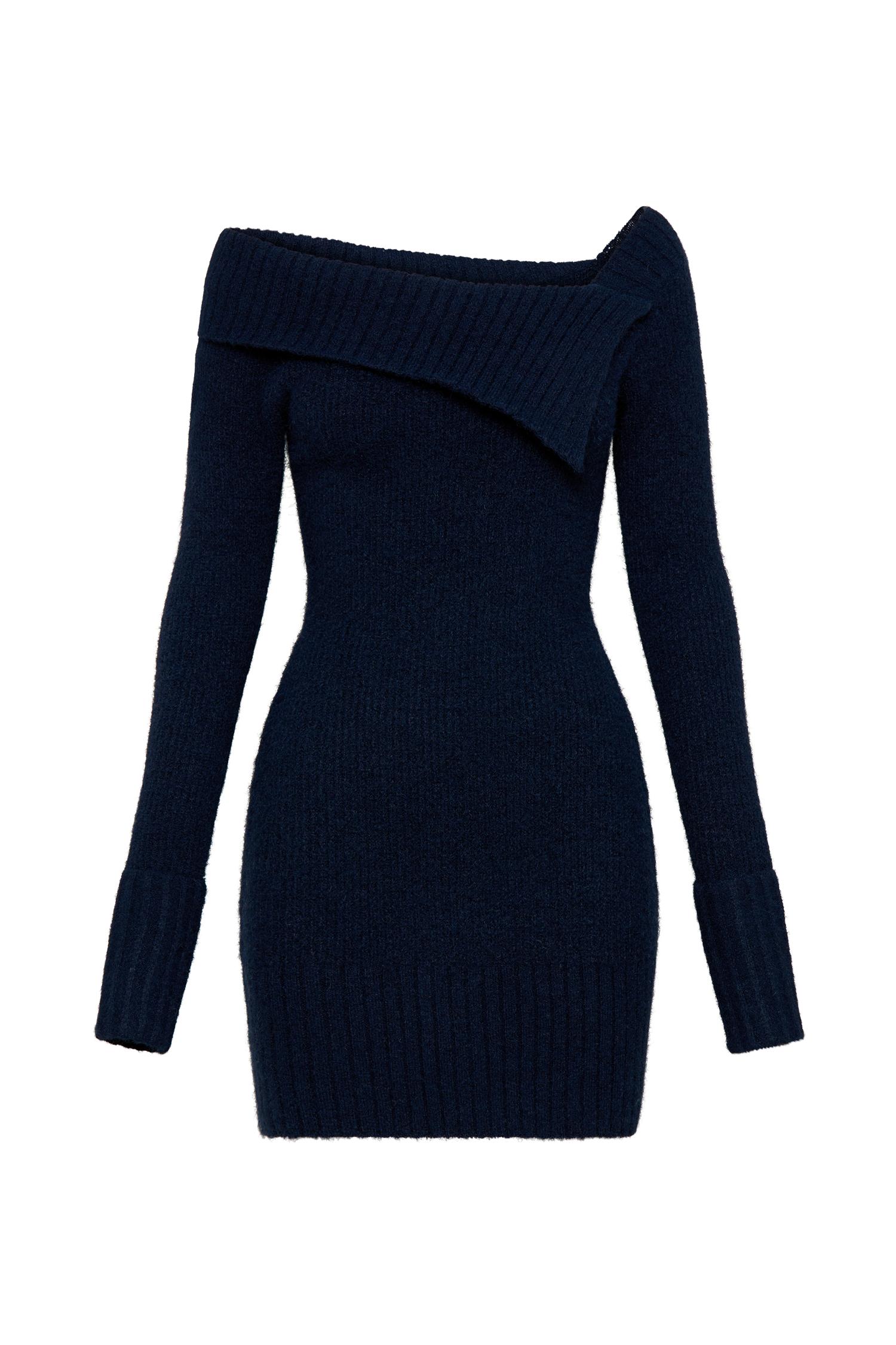 Stephanie Asymmetric Knit Mini Dress - Dark Navy Product Image