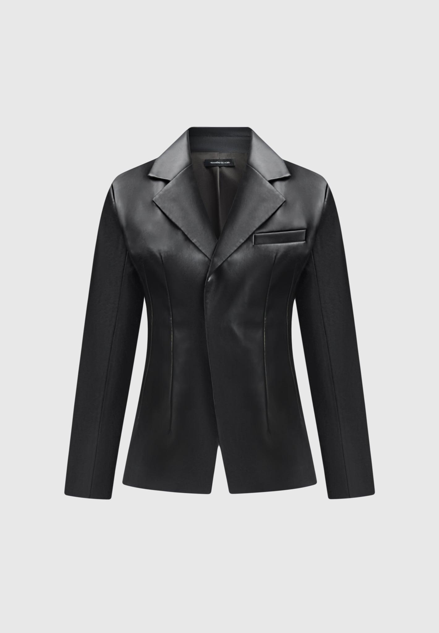 Leather Double Breasted Blazer - Black Female Product Image