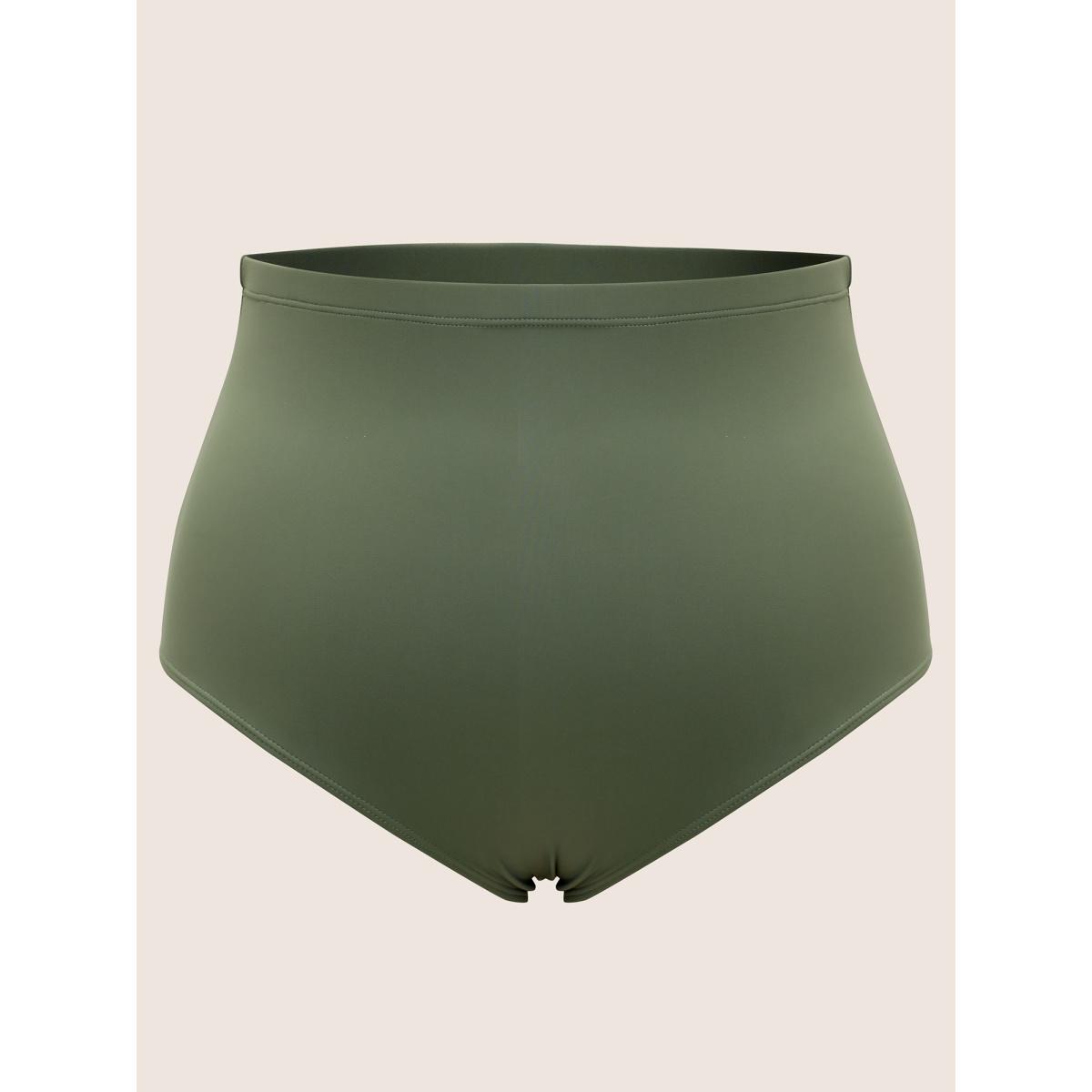 Plus Size Laser Cut Overlap Collar Bodycon Swim Dress Women's Swimwear ArmyGreen Beach Bodycon V-neck High stretch Curve Swim Dresses BloomChic 22-24/3X Product Image