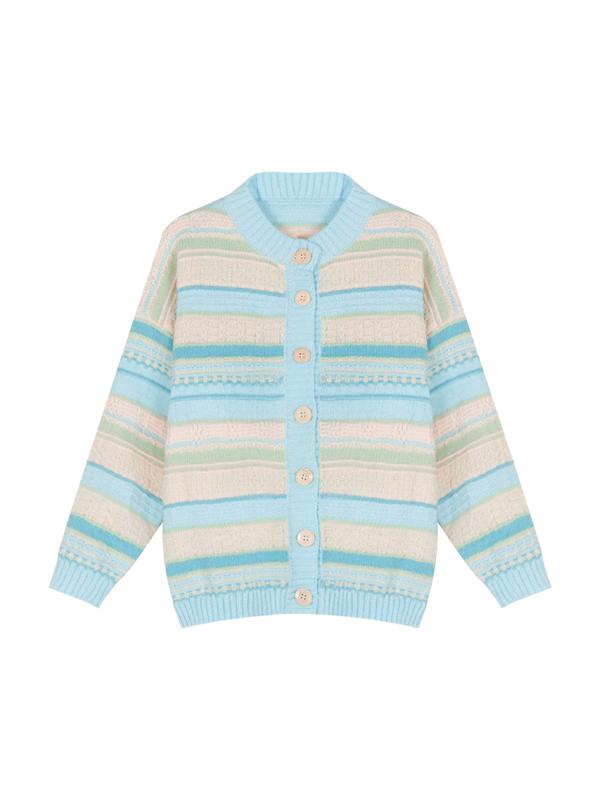 Textured Contrast Color Splice Knit Cardigan Product Image