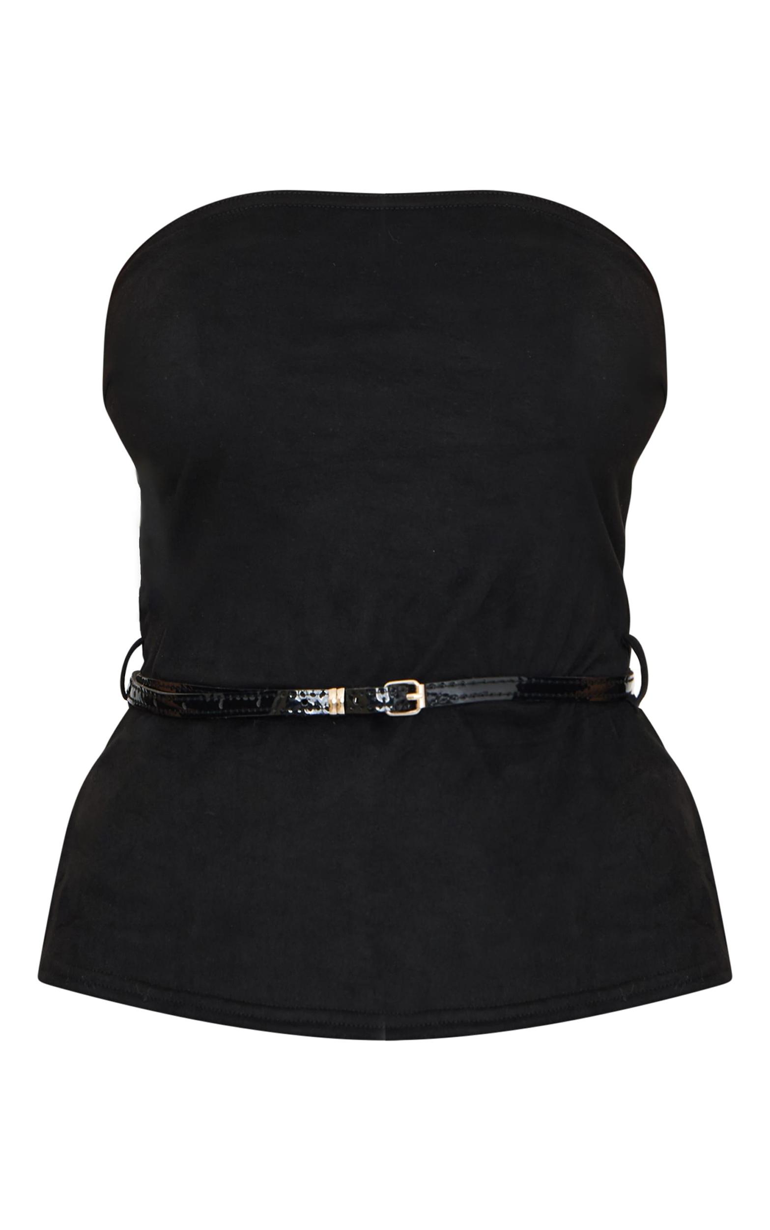 Black Faux Suede Bandeau Belt Detail Long Top Product Image