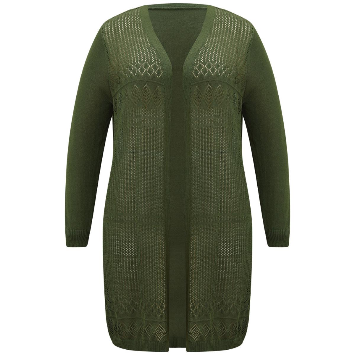 Plus Size Geometric Open Front Hollow Out Cardigan Moss Women Casual Loose Long Sleeve Dailywear Cardigans BloomChic 22-24/3X Product Image
