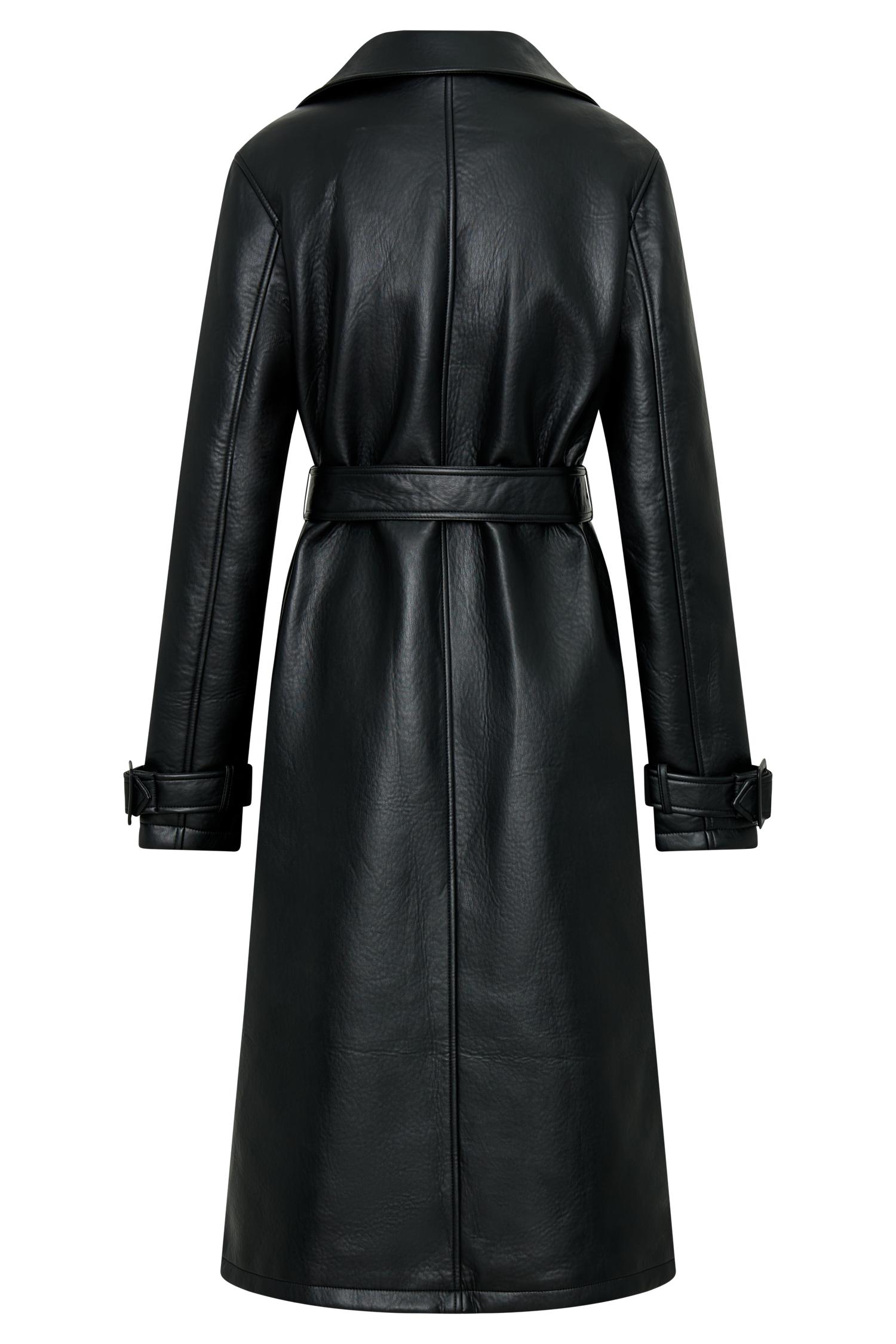 Tarah Faux Leather Trench Coat - Black Product Image