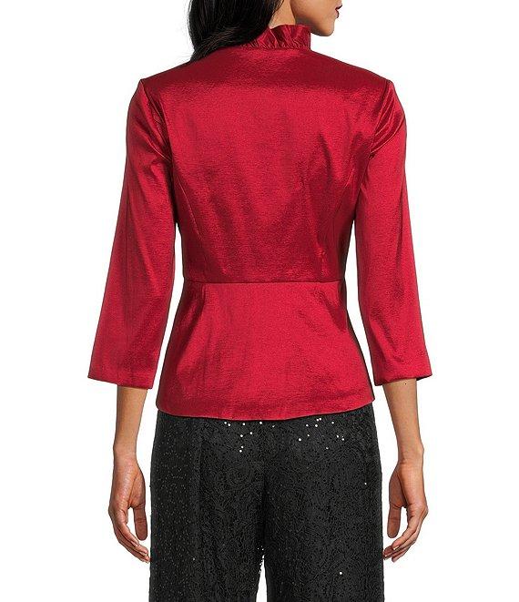 Alex Evenings Stretch Taffeta Ruffle Detail Surplice Neckline Peplum Hem Blouse Top Product Image