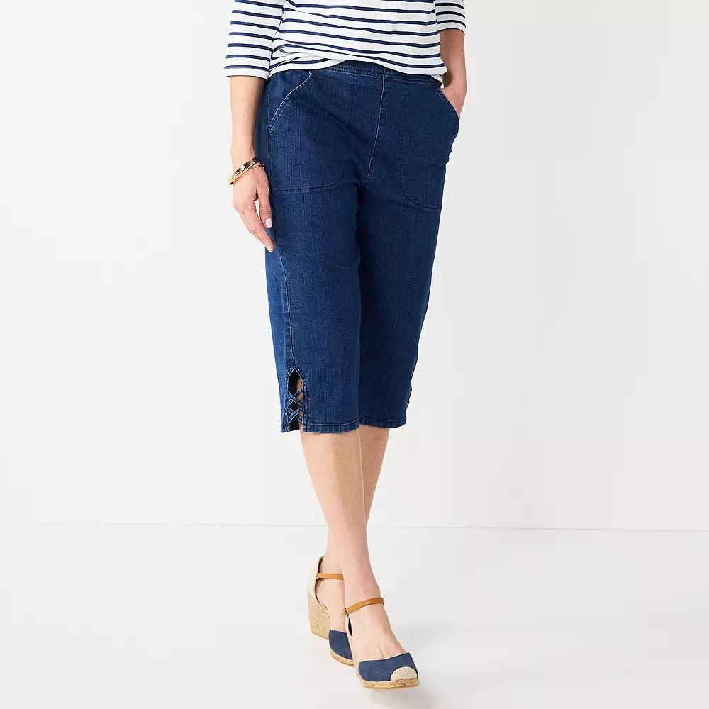 Women's Croft & Barrow® Lattice-Hem Pull-On Mid-Rise Skimmer Jeans,  Product Image