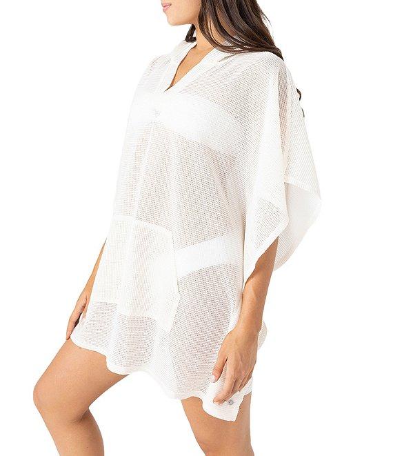 Roxy Solid Crochet Hoodie Neck Poncho Swim Cover-Up Product Image