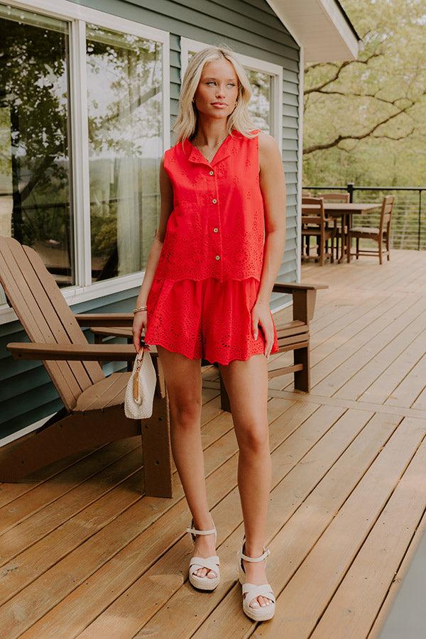 Rose All Day Eyelet Tank in Red Product Image