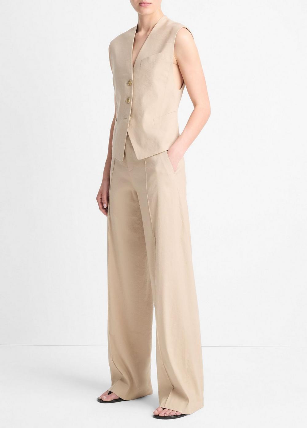 Linen-Blend High-Waist Wide-Leg Pant Product Image