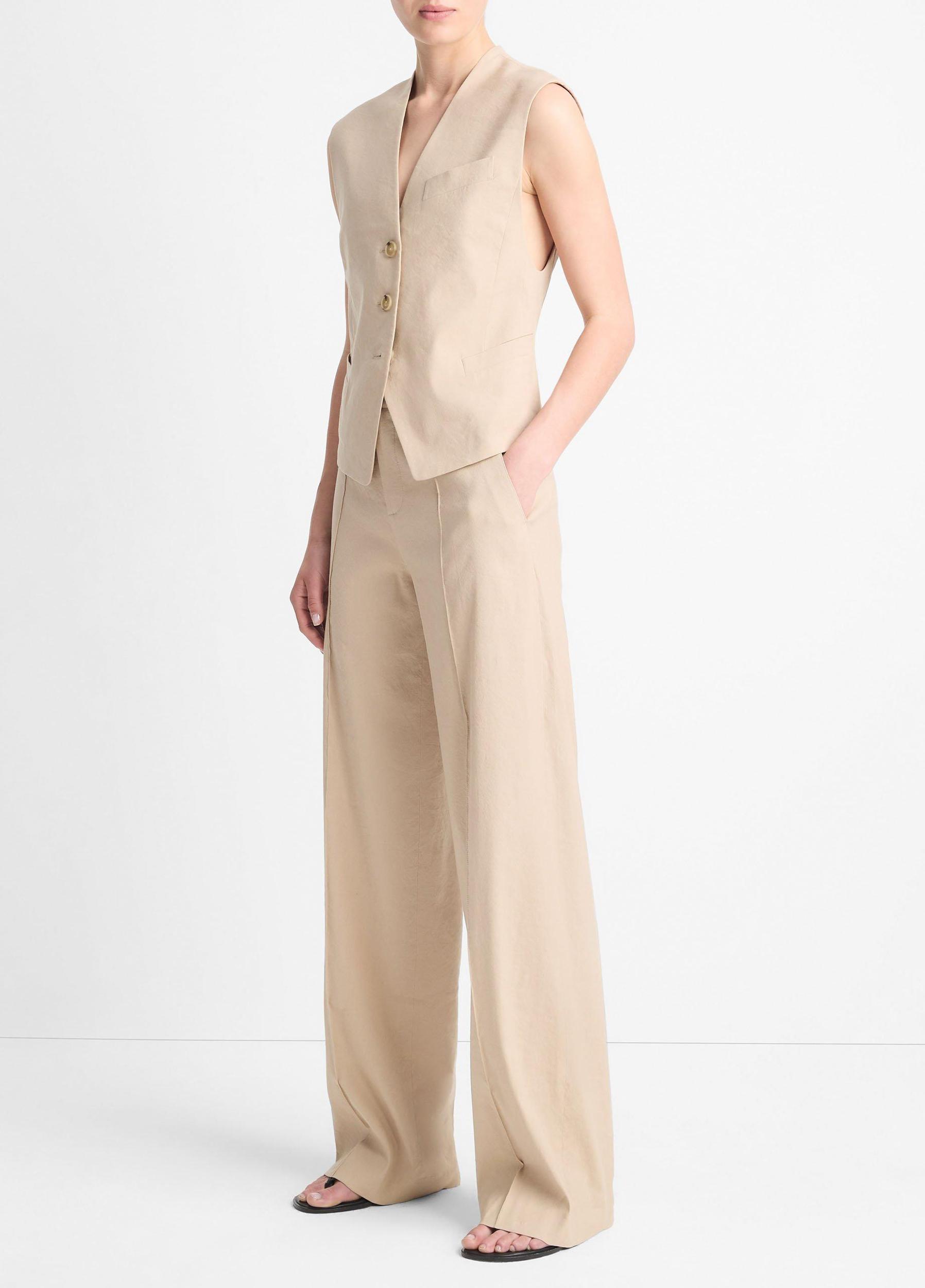 Linen-Blend High-Waist Wide-Leg Pant Product Image
