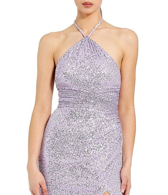 Mac Duggal Halter Neck Front Slit Sequin Gown Product Image