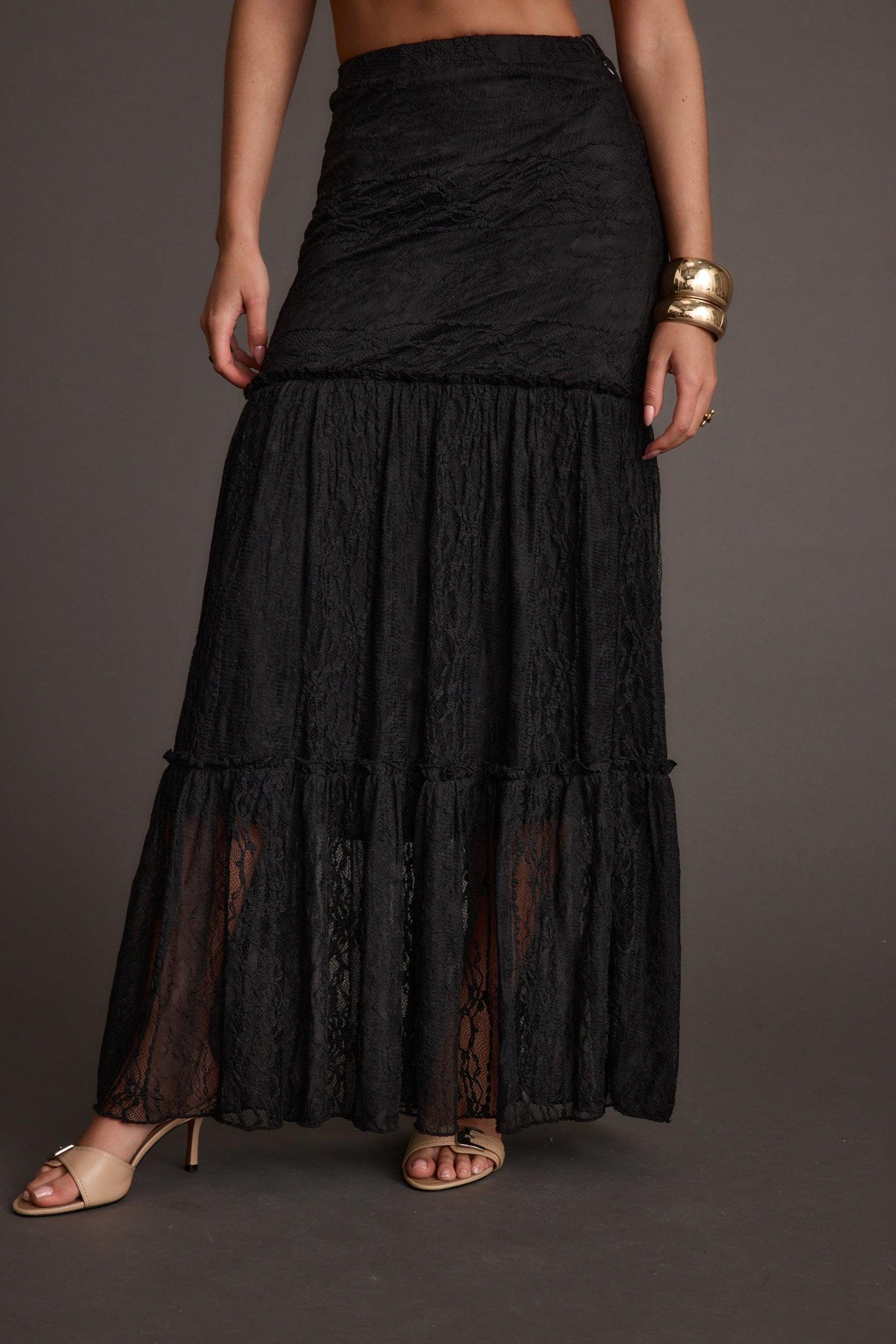Poppy Black Lace Maxi Skirt Product Image
