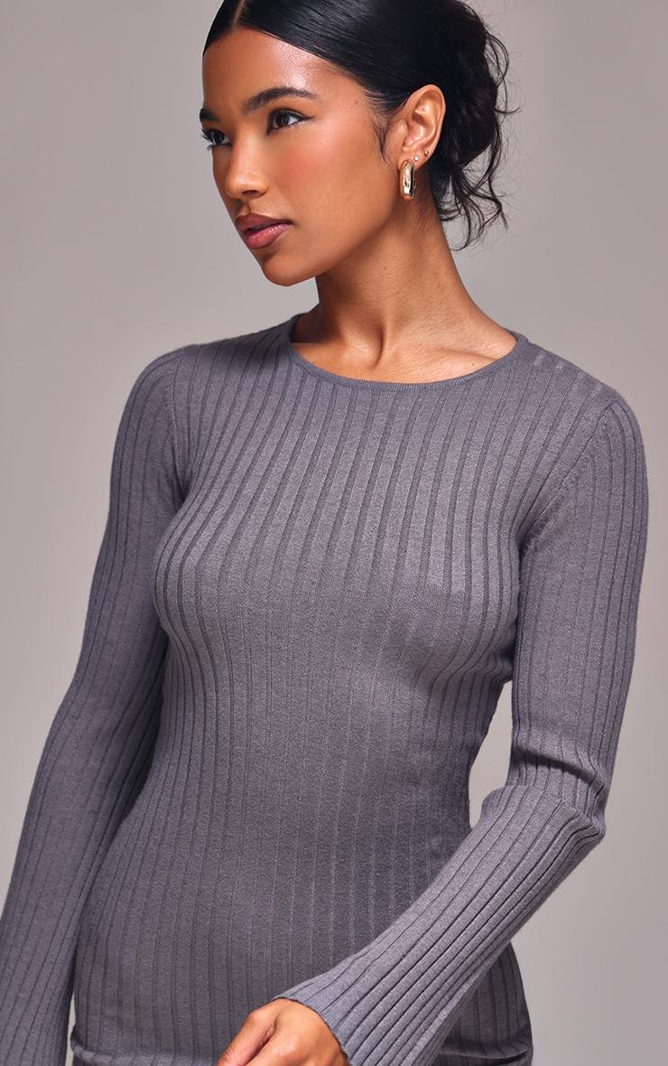 Ash Grey Ribbed Knit Mini Dress Product Image
