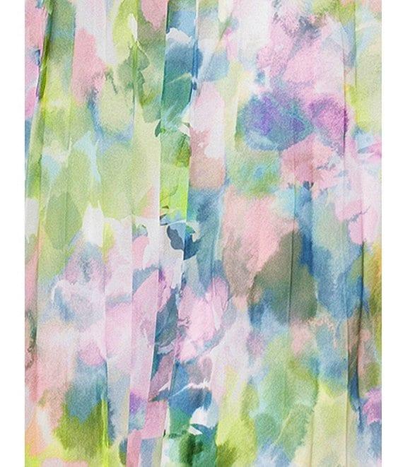 Betsy & Adam Pleated Chiffon Floral Print Strapless Neck Sleeveless Ruffle Gown Product Image