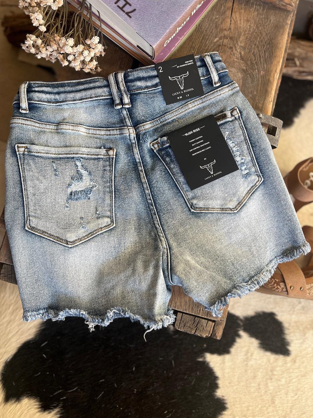 Distressed Tummy Control Denim Shorts - 2 Colors Product Image