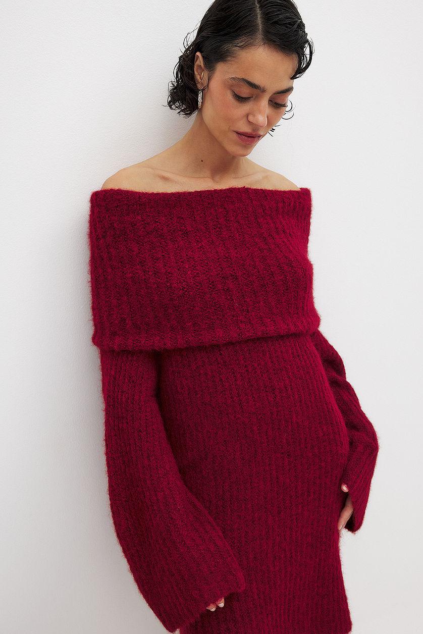 Knitted Off Shoulder Mini Dress Product Image