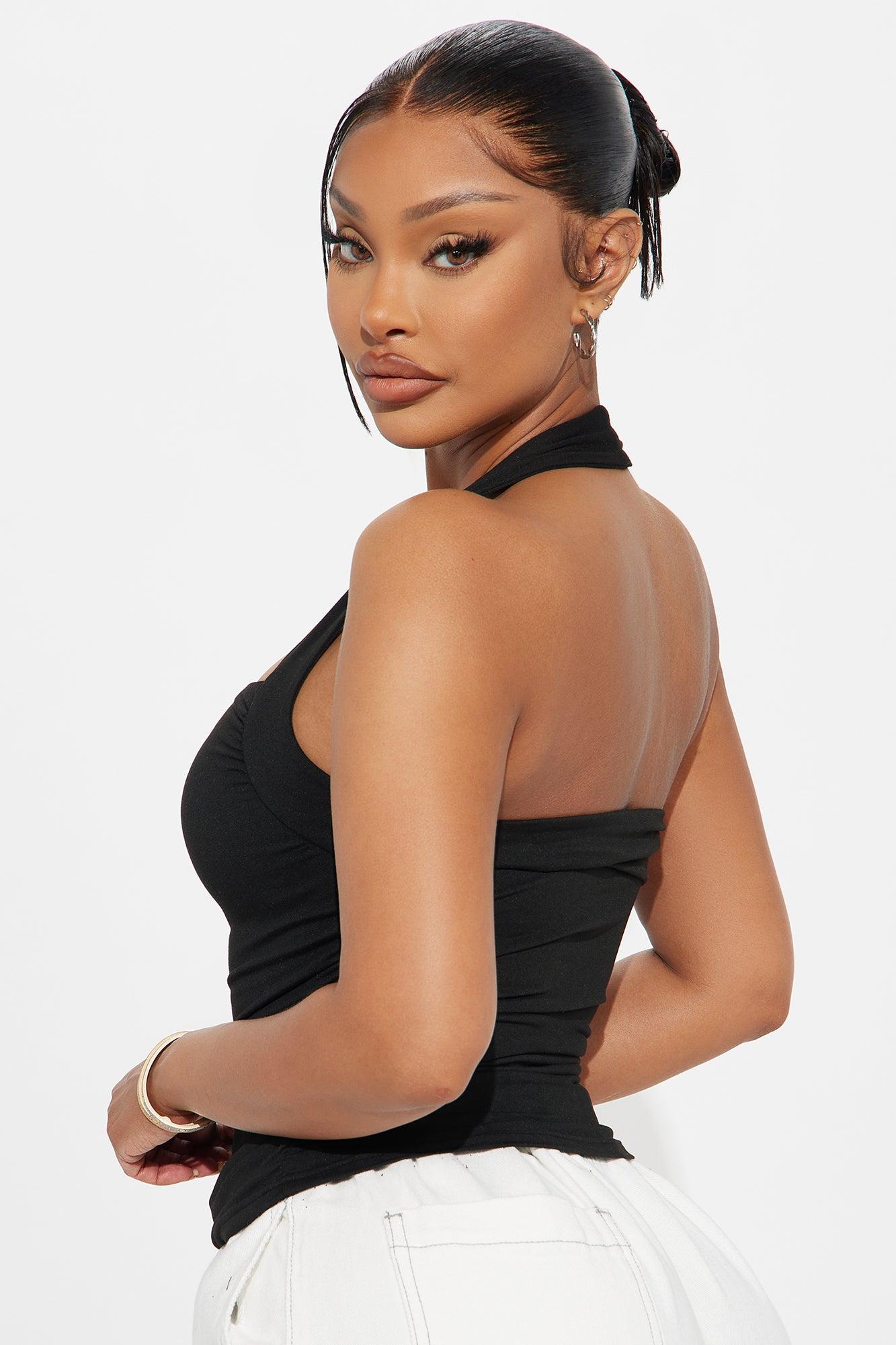 Charli Ruched Halter Top - Black Product Image