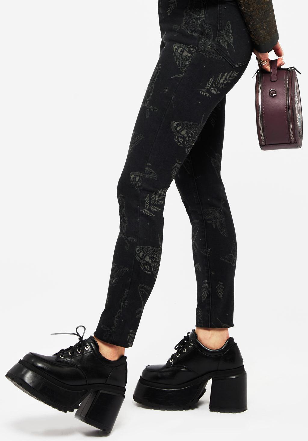 Callopistria Moth Print Denim Skinny Jeans Product Image