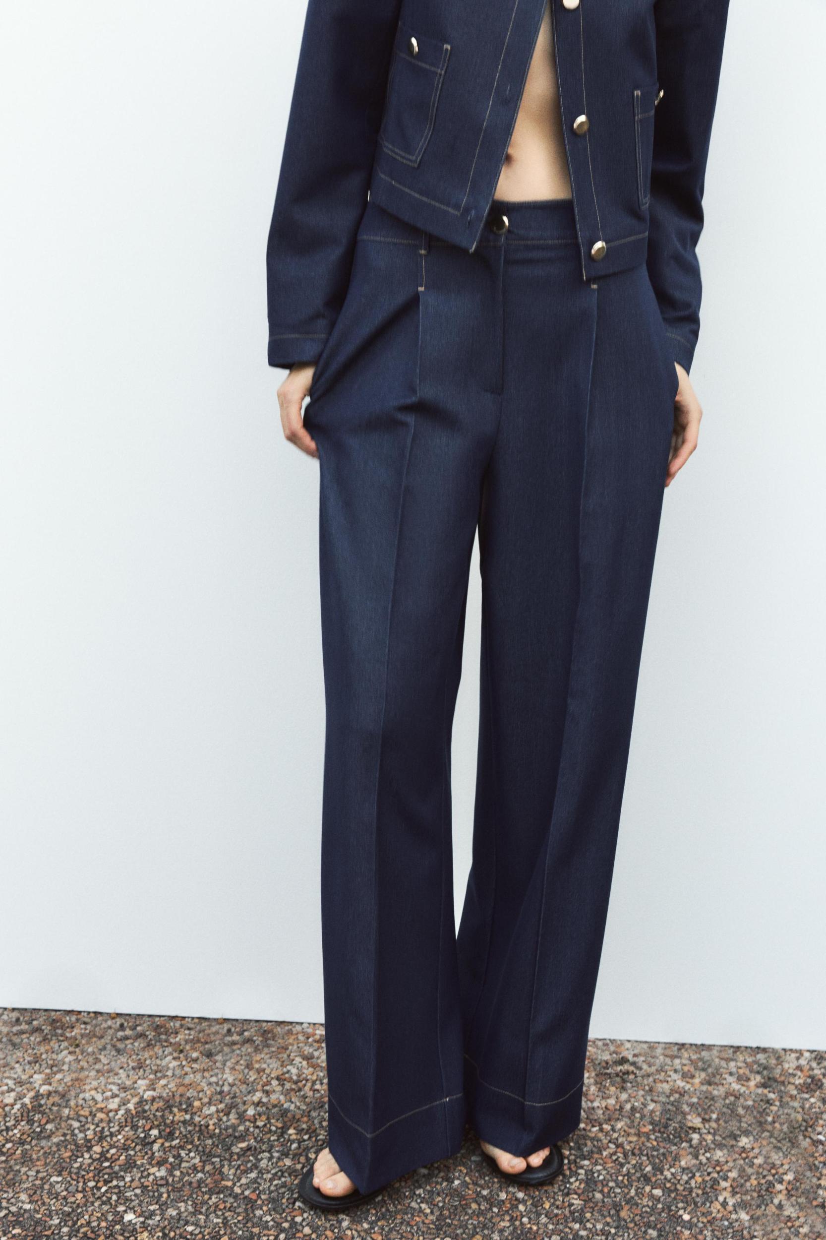 CONTRAST TOPSTITCHING WIDE-LEG PANTS Product Image
