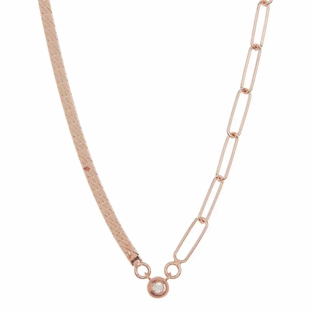 Meshmerise Sterling Silver 1/10 Carat T.W. Diamond Link and Herringbone Chain Necklace, Women's, Size: 16-18" ADJ, Pink Tone Product Image