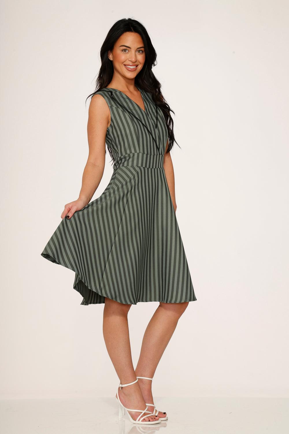 Olive Stripe Swing Dress Product Image