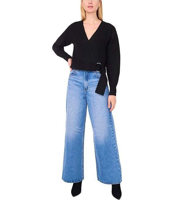 1. STATE Knit V-Neck Long Sleeve Surplice Wrap Belt Sweater Product Image