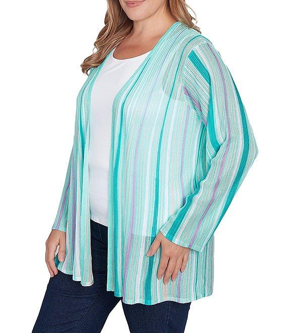 Ruby Rd. Plus Size Multicolor Stripe Long Sleeve Open-Front Cardigan Product Image