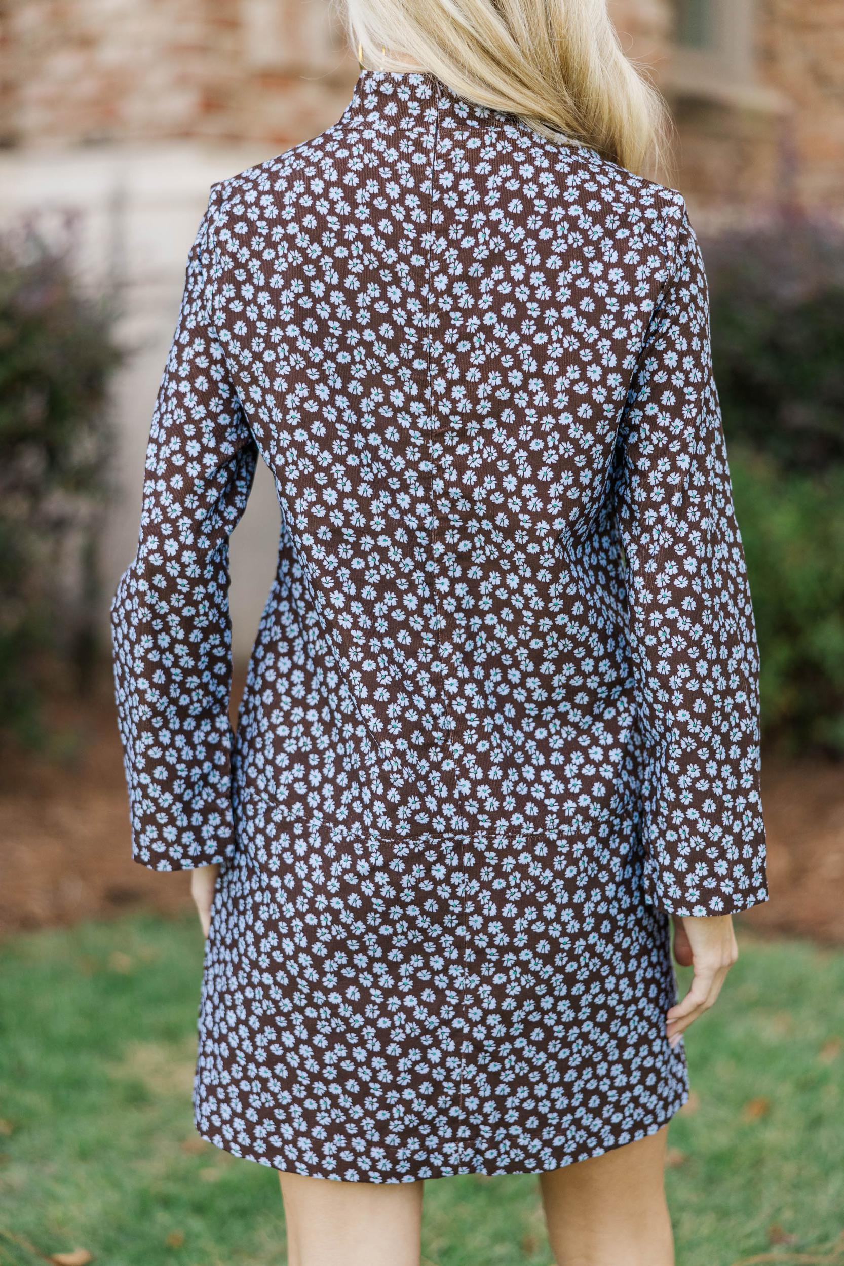 Make It Count Brown Ditsy Floral Corduroy Dress Female Product Image