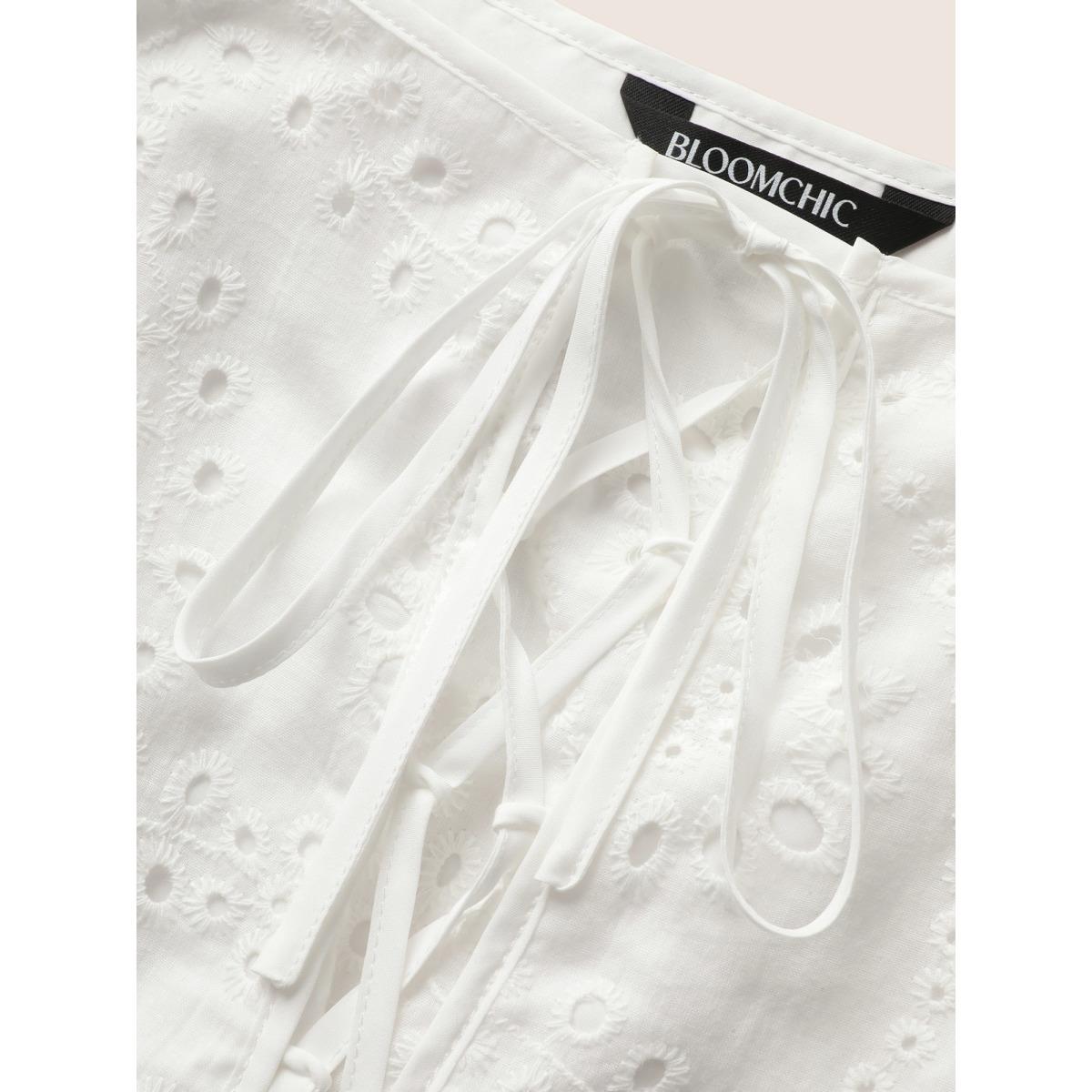 Plus Size Square Neck Broderie Anglaise Tie Knot Tank Top Women Originalwhite Elegant Tie knot Square Neck Everyday Tank Tops Camis BloomChic 12/L Product Image