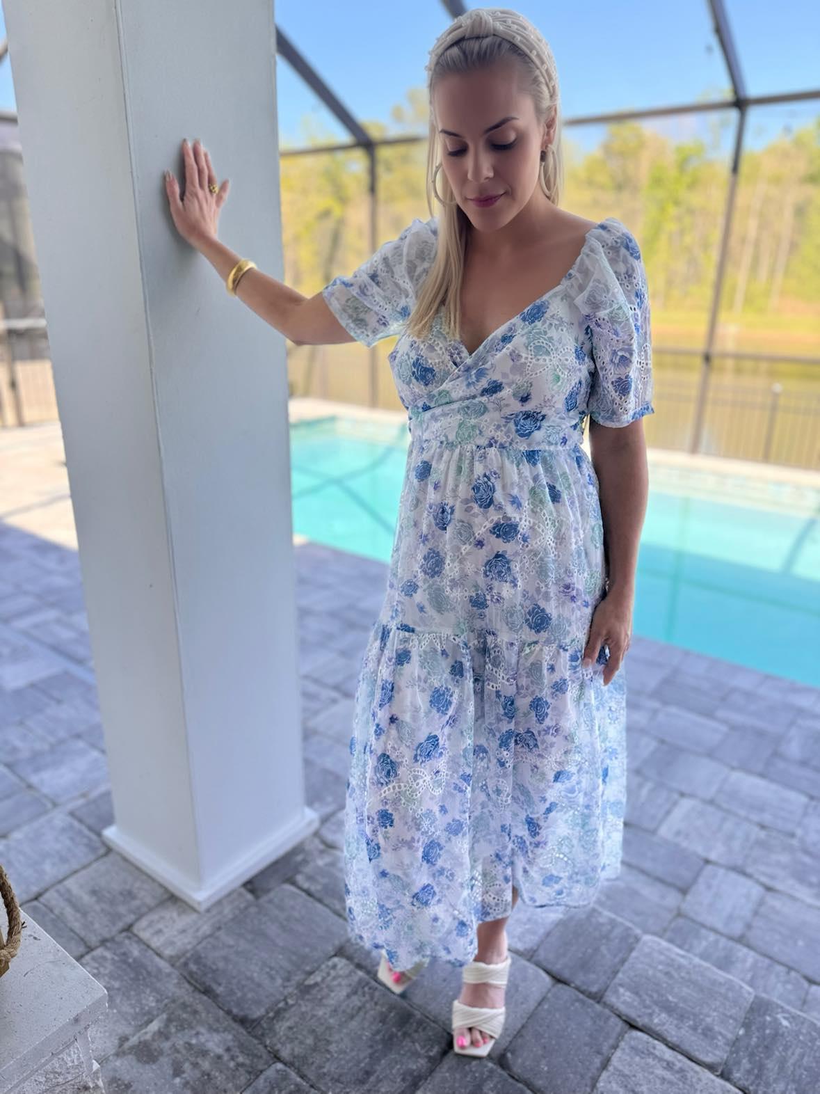 Madeline Eyelet Embroidered Midi Dress Product Image