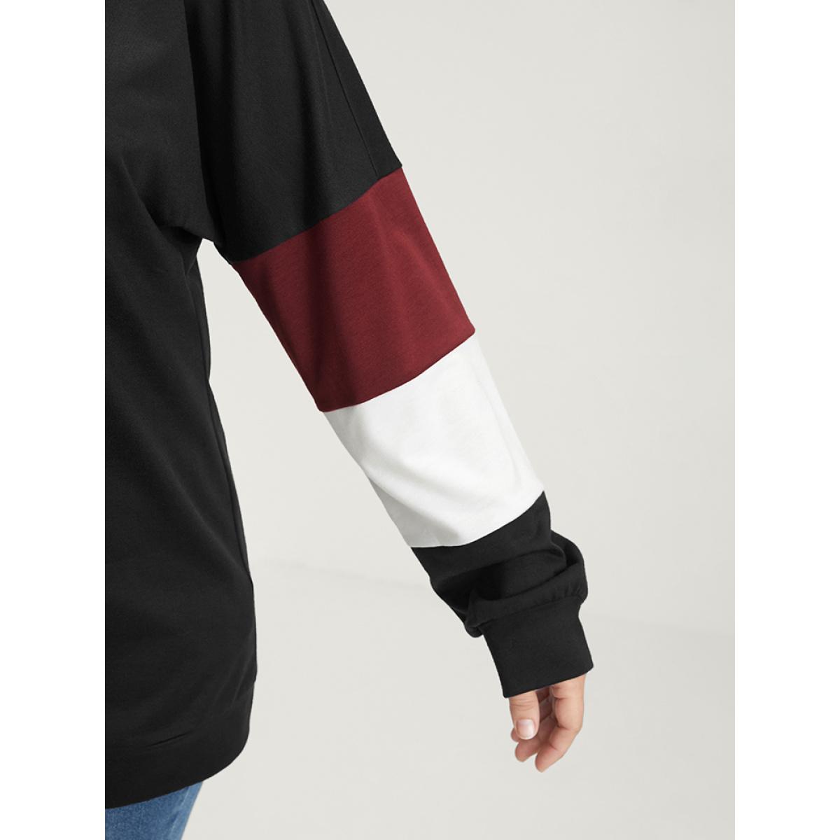 Plus Size Colorblock Patchwork Round Neck Drop Shoulder Sweatshirt Women Black Casual Contrast Round Neck Dailywear Sweatshirts BloomChic 26/4X Product Image