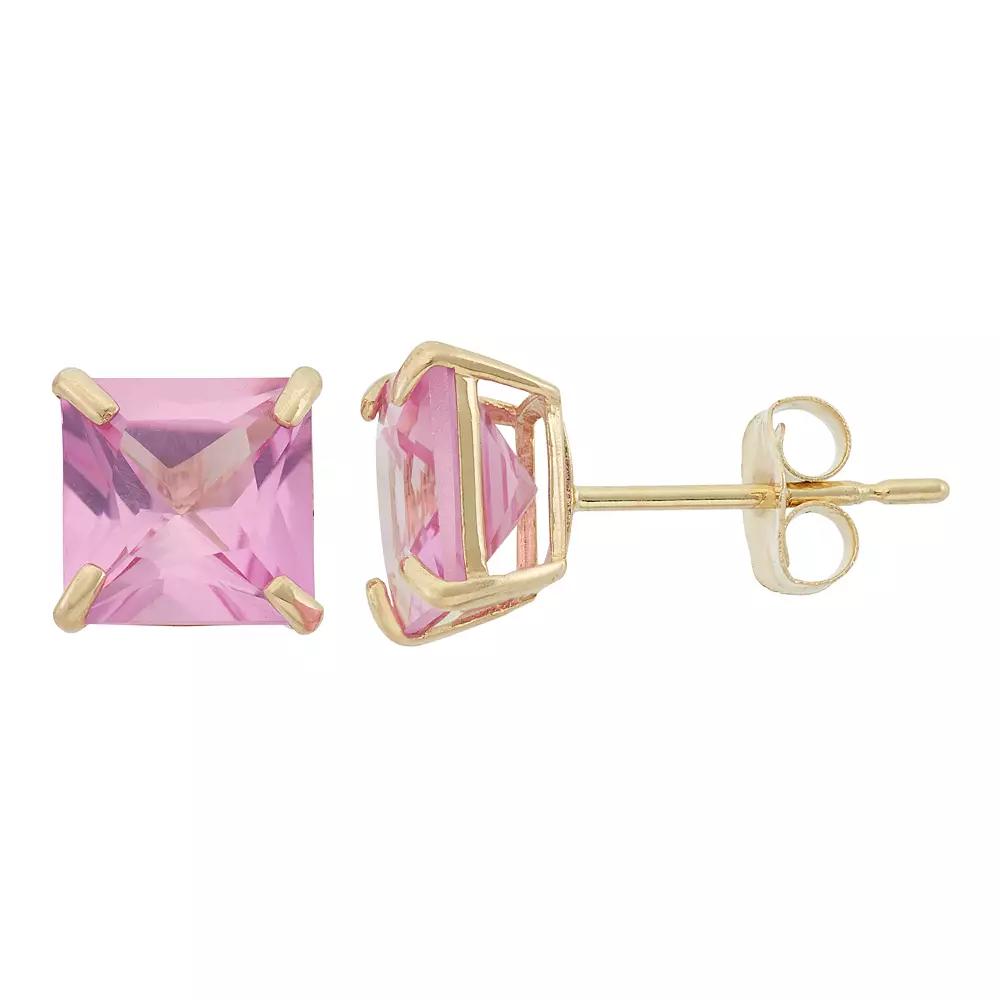 Designs by Gioelli Lab-Created Pink Sapphire 10k Gold Stud Earrings, Women's Product Image