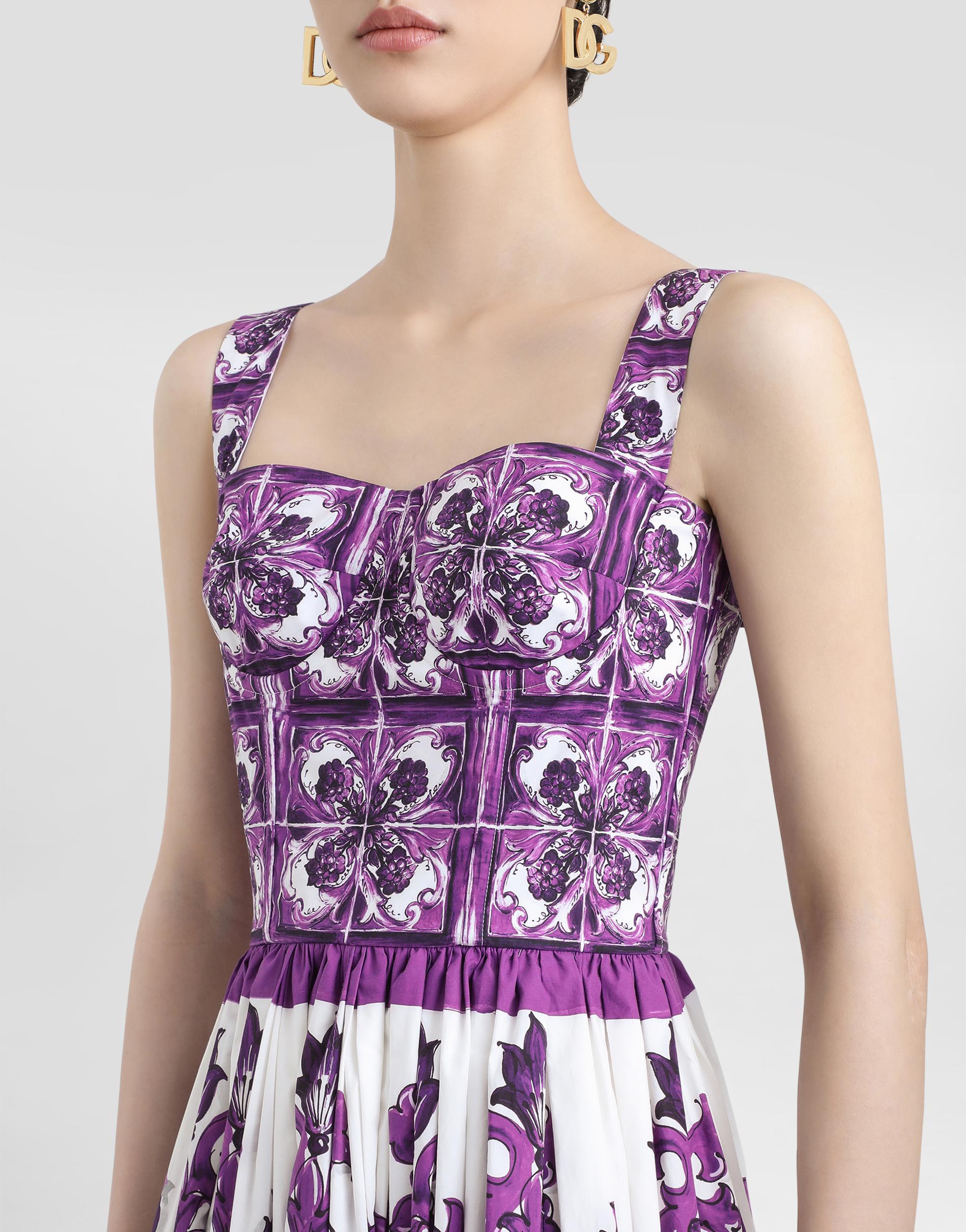 DOLCE & GABBANA Women Cotton Midi Dress With Maiolica Print In Purple Product Image