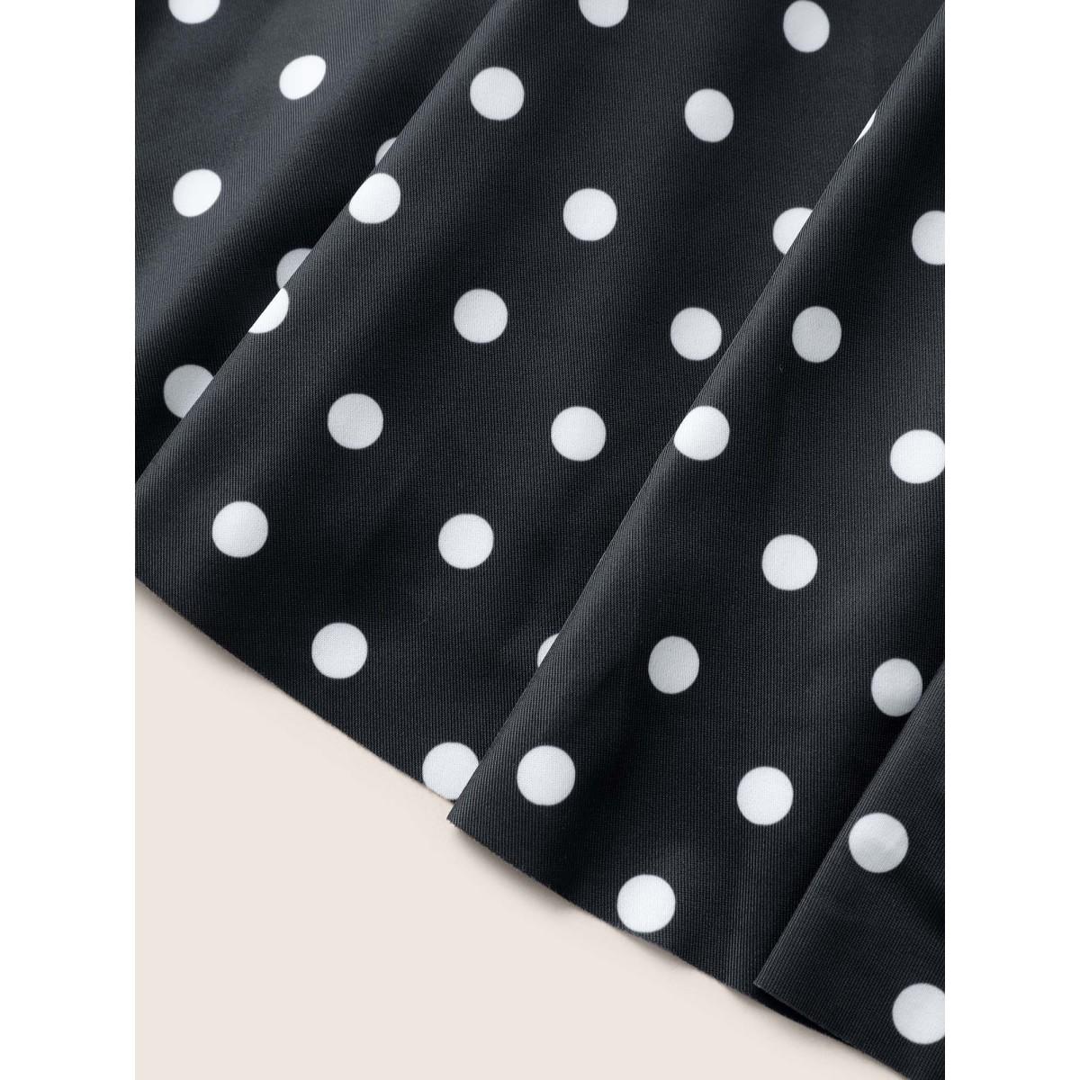 Plus Size Polka Dot Ruched Fit Flare Swim Dress Women's Swimwear Black Beach Bodycon Strapless High stretch Curve Swim Dresses BloomChic 28/5X Product Image