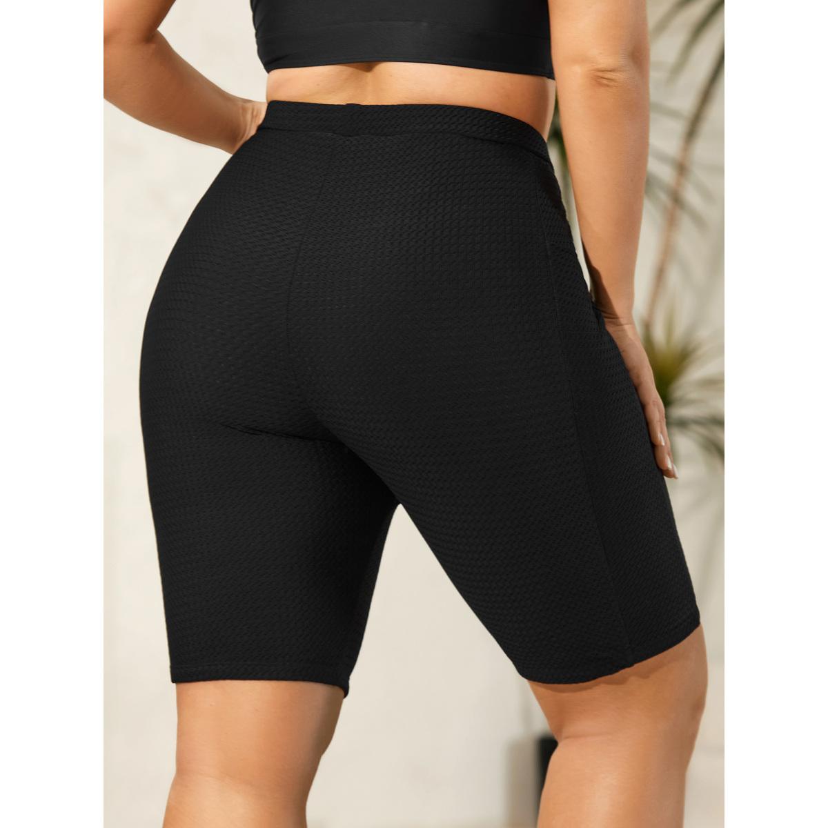Plus Size Textured Side Pockets Sculpting Swim Bottoms Women's Swimwear Black Resort Texture High stretch Skinny High Rise Side seam pocket Curve Swim Bottoms BloomChic 28/5X Product Image