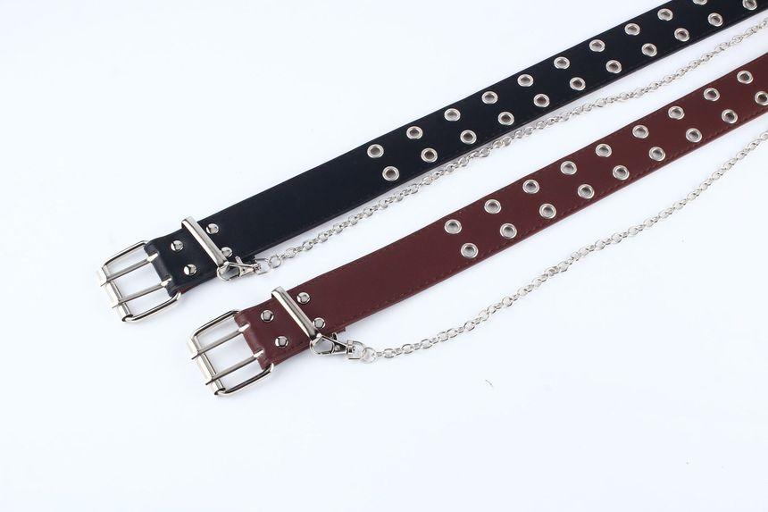 Single/ Double Eyelet Chain Strap Faux Leather Belt Product Image