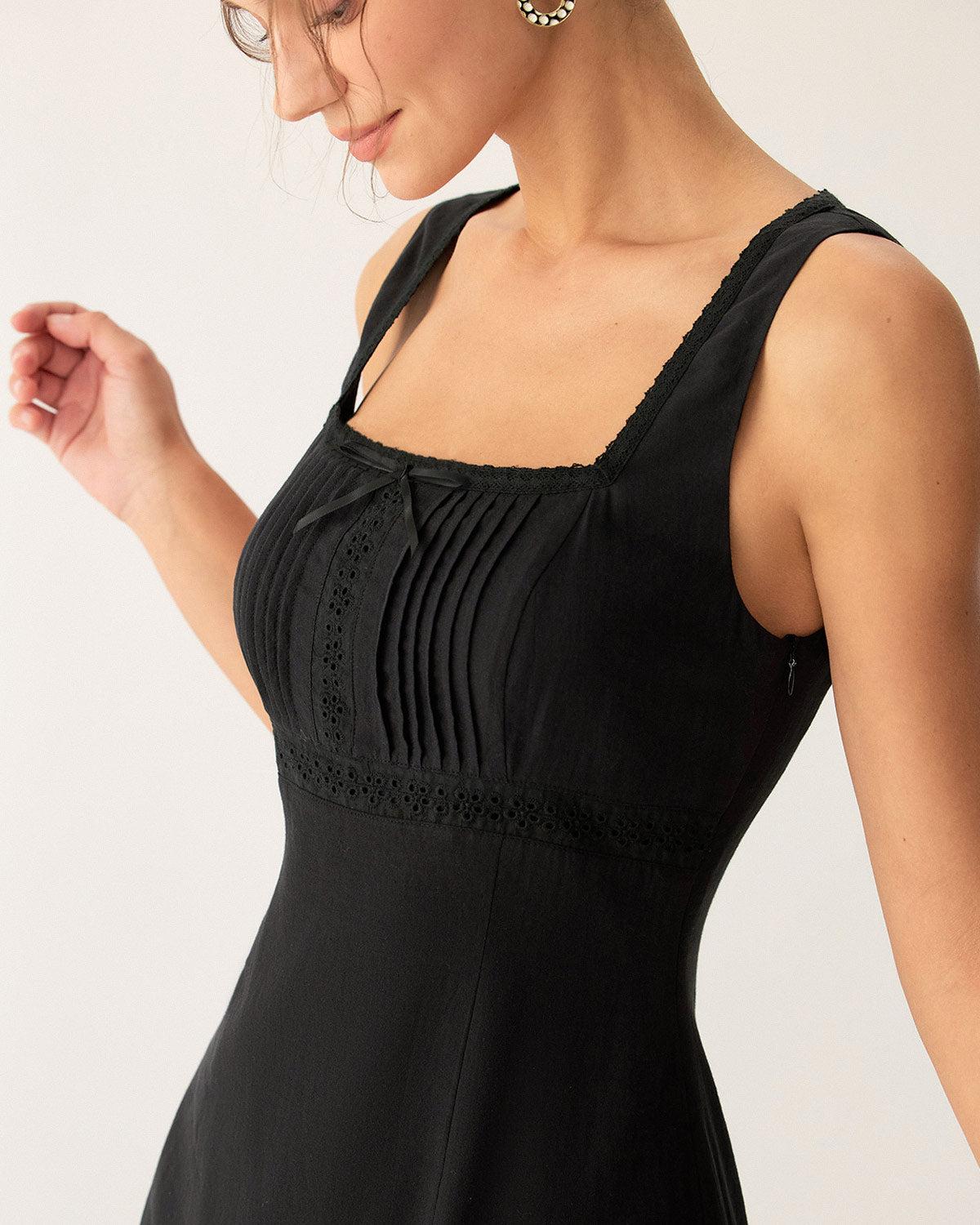 Black Square Neck Ruched Slip Midi Dress Product Image