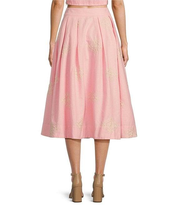 A Loves A Woven Embroidered High Rise Pocketed A-Line Flounce Midi Coordinating Skirt Product Image