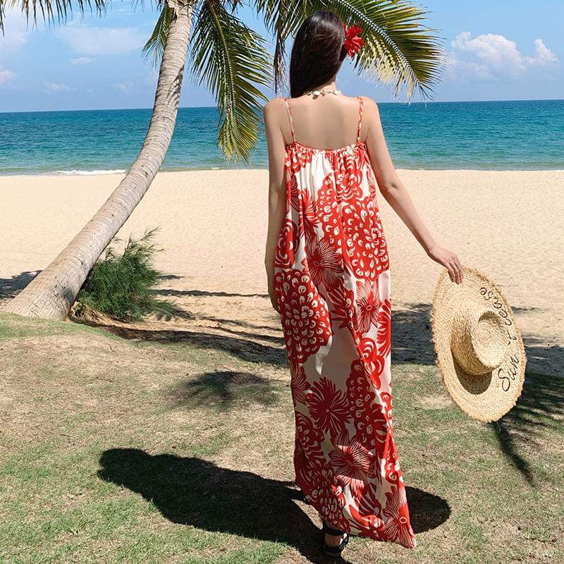 Spaghetti Strap Floral Print Midi Sundress Product Image