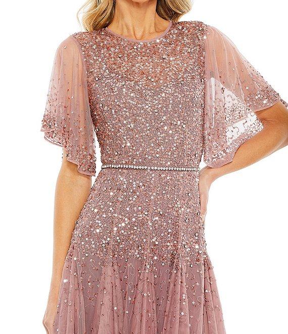 Mac Duggal Embellished Illusion Crew Neck Short Butterfly Sleeve Midi Dress Product Image