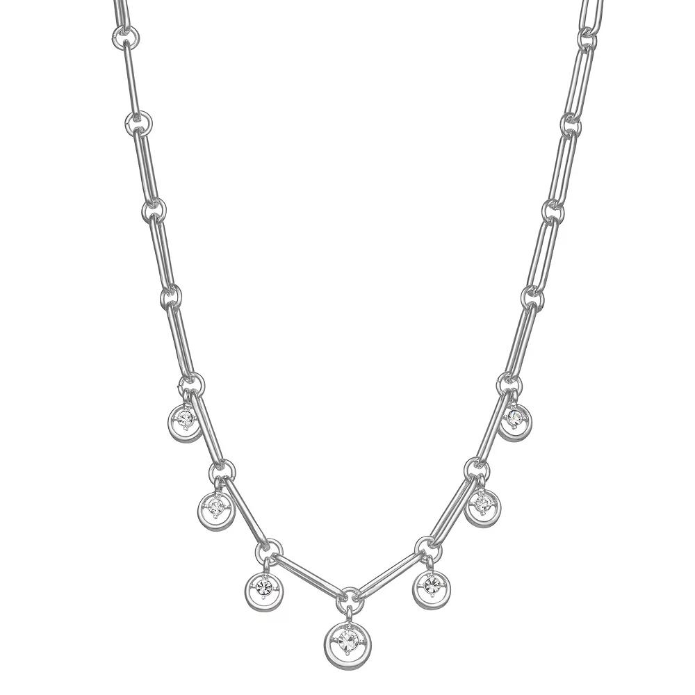 Nine West Silver Tone Crystal Frontal Necklace, Women's Product Image